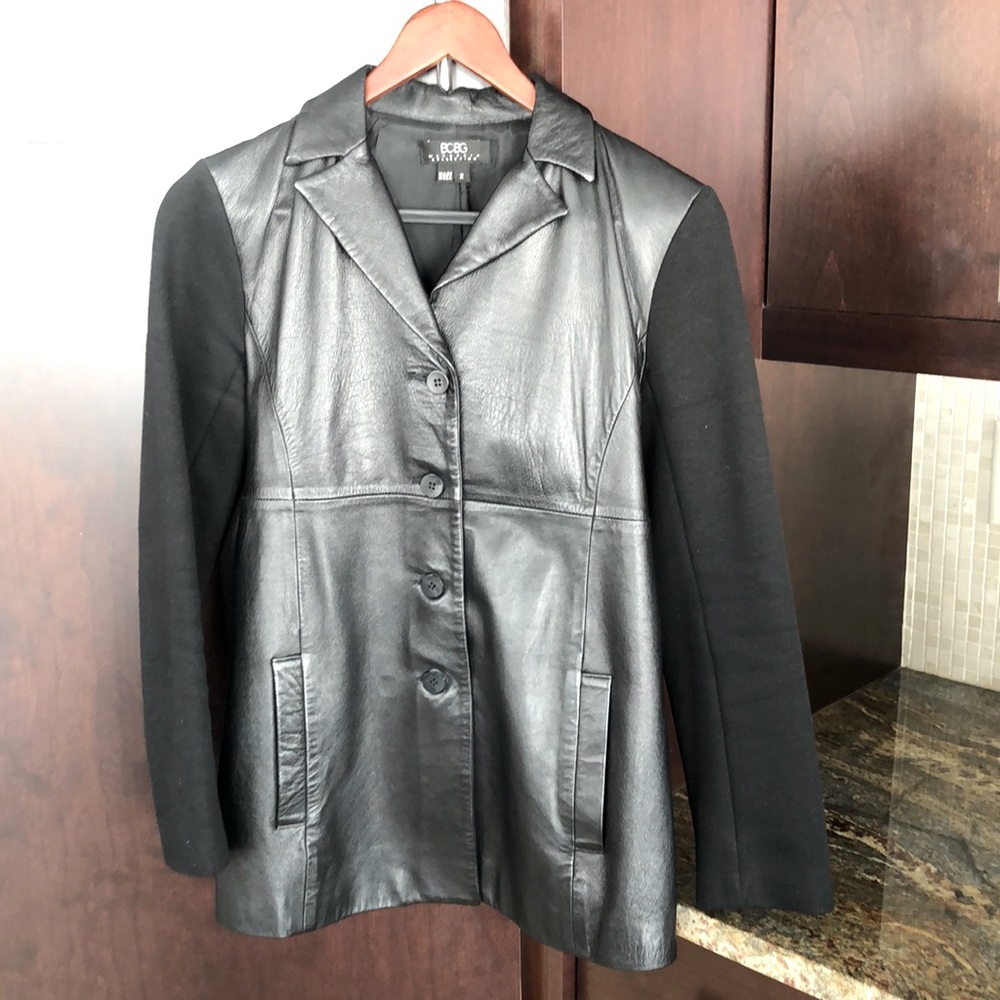 Leather Black Jacket by BCBGMAXAZRIA Collection